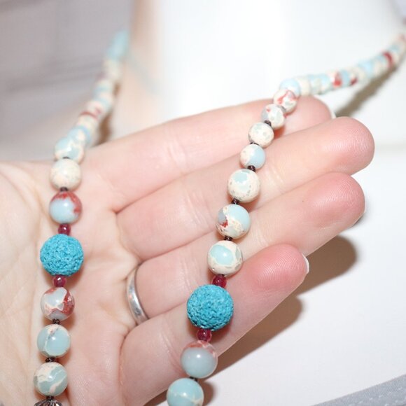 Beautiful natural stone necklace with beautiful beads and tassel 30" - Picture 3 of 6